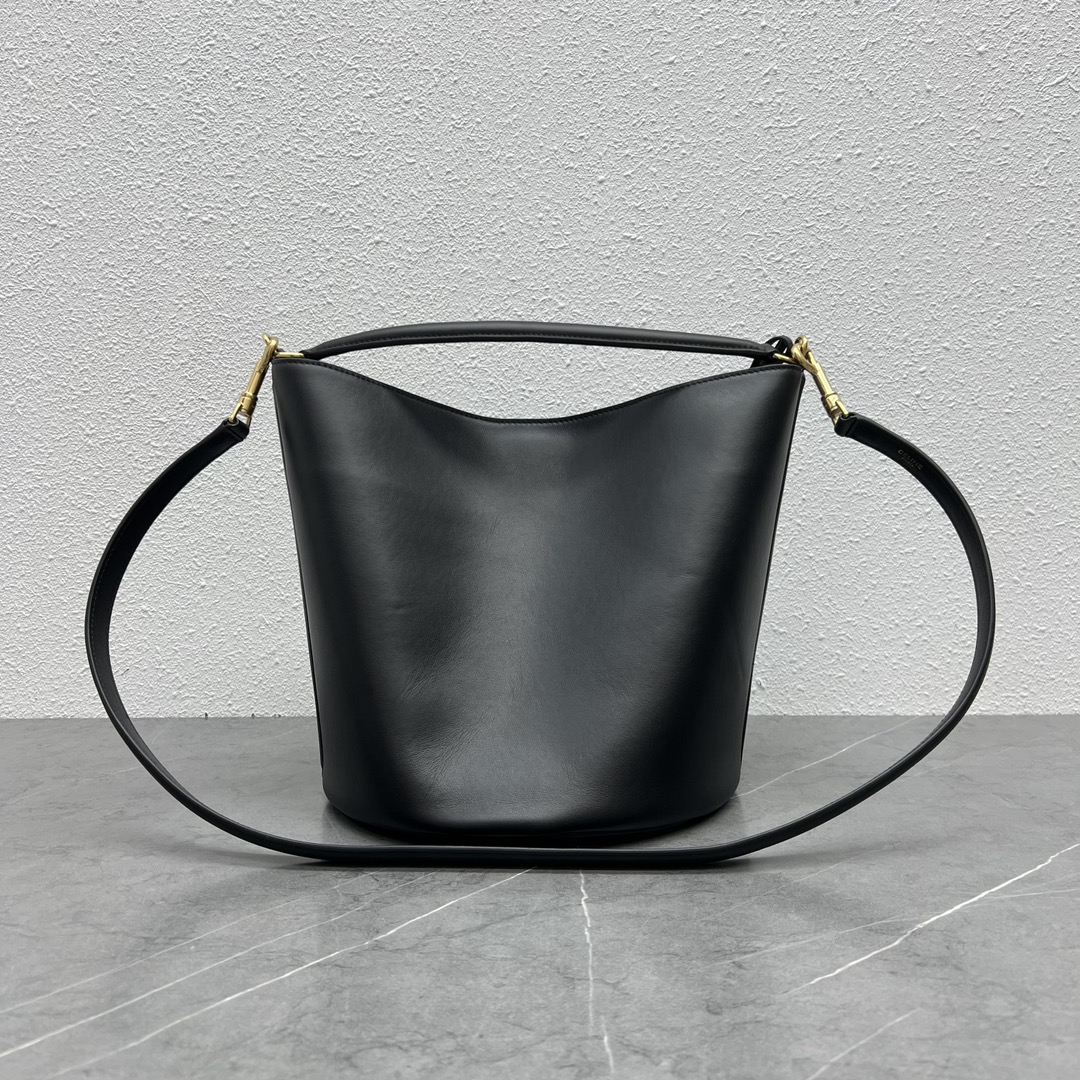 Celine Bucket 16 Smooth Calfskin Handbag Shoulder Bag Black 195573